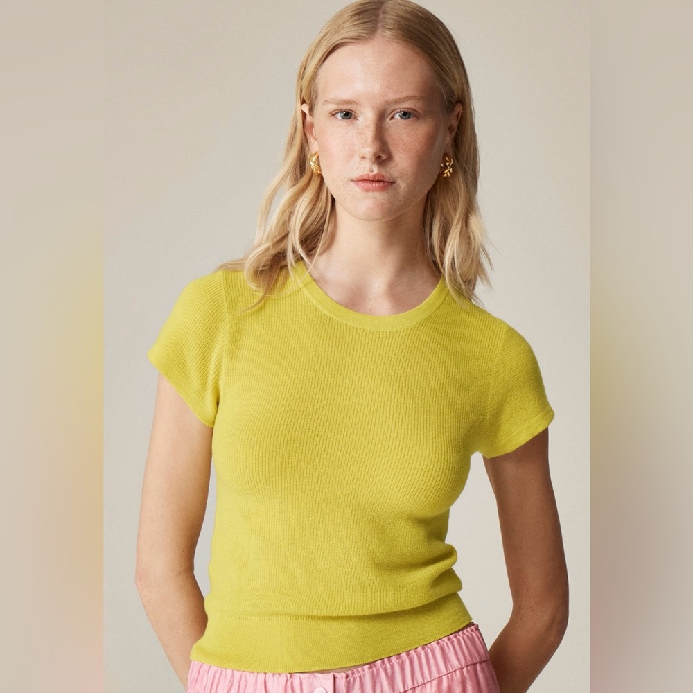 J. Crew Vibrant Featherweight Cashmere Yellow Short Sleeve Tee